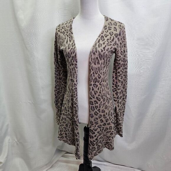 Acrobat Tan Leopard Print Silk and Cashmere Open Cardigan Size Medium - Picture 3 of 10